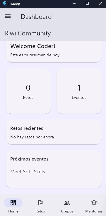 Riwi Community dashboard screen
