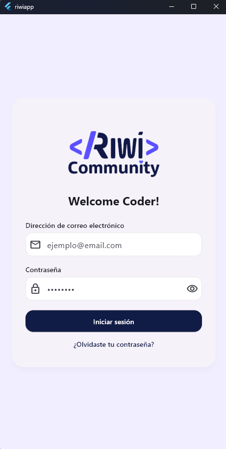 Riwi Community login screen